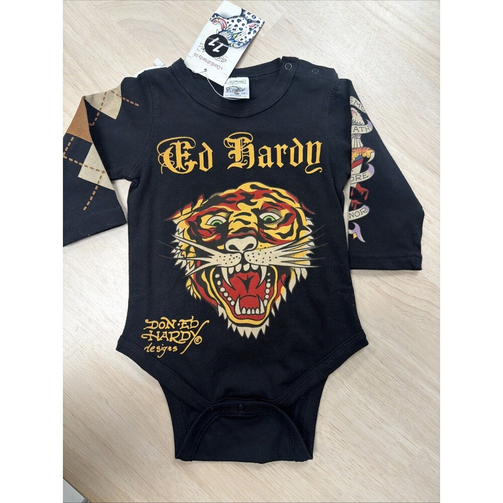 Y2k Don Ed Hardy Baby 3-6 M One Piece Long Sleeve Tiger NEW NWT
